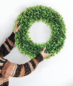 20 inch Artificial Boxwood Wreath for Front Door, Greenery Spring Summer Wreath for All Seasons with Sash，St Patrick's Day Decoration, Farmhouse, Garden, Wedding, Indoor & Outdoor