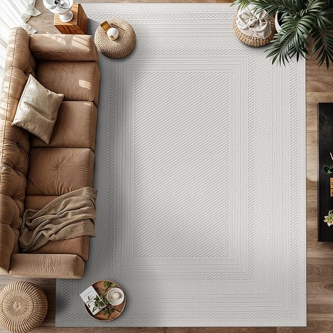 Micro Loop Indoor Rug White 9x12 Boho Geometric Neutral Area Rugs for Living Room Soft Luxury Modern Low and High Pile Durable Stain Resistant Non-Shedding Indoor Area Carpet 9 x 12