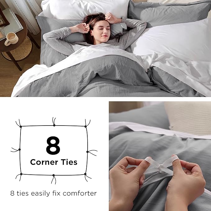Bedsure Grey Duvet Cover Twin/Twin XL Size - 2 Pieces Prewashed Cotton-Like Polyester Extra Soft Bedding Set, Includes 1 Twin Duvet Cover 68x90 Inches with Zipper Closure & 1 Pillow Sham, No Comforter