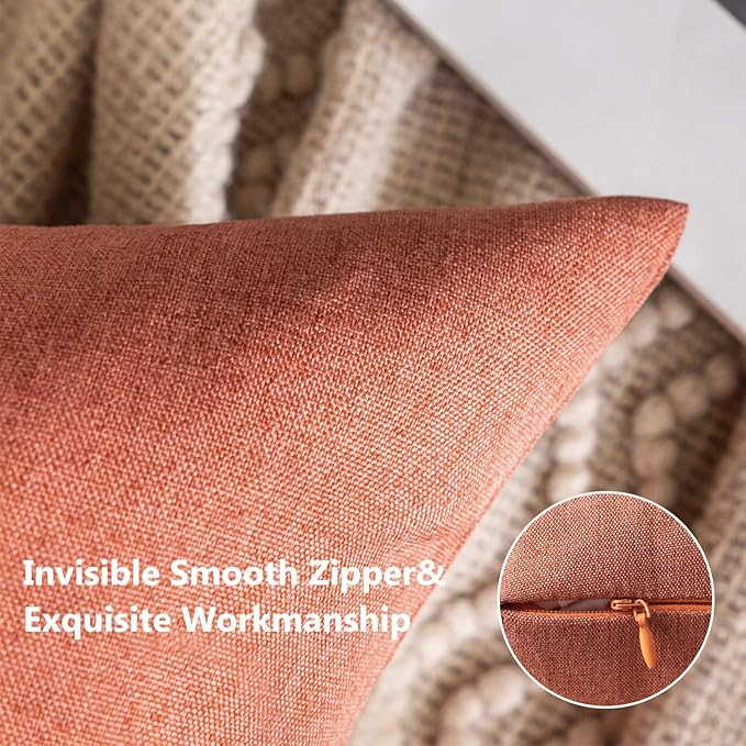 MIULEE Pack of 2 Decorative Outdoor Solid Waterproof Throw Pillow Covers Spring Euro Sham Faux Linen Garden Farmhouse Cushion Cases for Summer Patio Tent Balcony Couch Sofa 24x24 Inch Coral Red