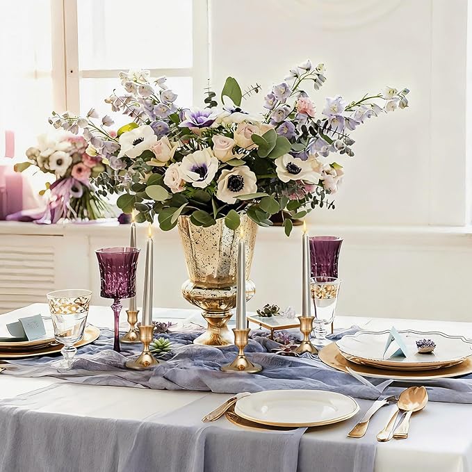 12 Pcs Silver Taper Candle Holders Vintage Candlesticks Holder for Home Decor Table Centerpiece Dining Party Festival Decorations (Gold)