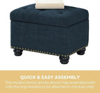 Convenience Concepts Designs4Comfort 5th Avenue Upholstered Storage Ottoman 24" - Contemporary Foot Stool and Seat with Hinged Lid for Living Room, Dining Room, Office, Den, Dark Blue Fabric