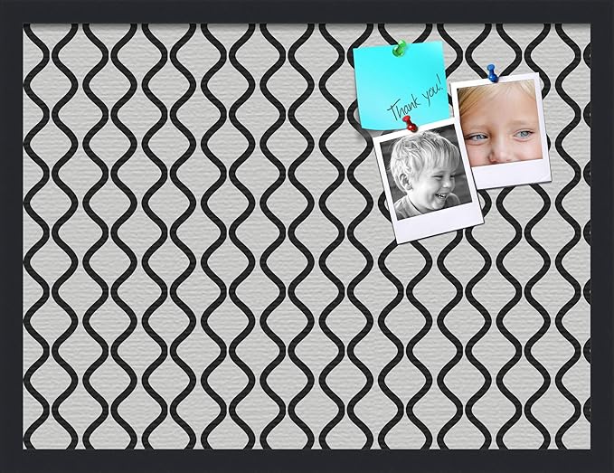 PinPix ArtToFrames 16x22 Custom Cork Bulletin Board Black and White Waves Poster Board Has a Fabric Style Canvas Finish, Framed in Satin Black (PinPix-194)