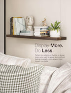 BATODA Set of 2 36" Acacia Floating Shelves for Wall – Rustic Farmhouse Floating Shelves - Wooden Wall Storage Shelf Home Décor - DIY Floating Book Shelves - with Brackets & Hardware (Walnut Color)