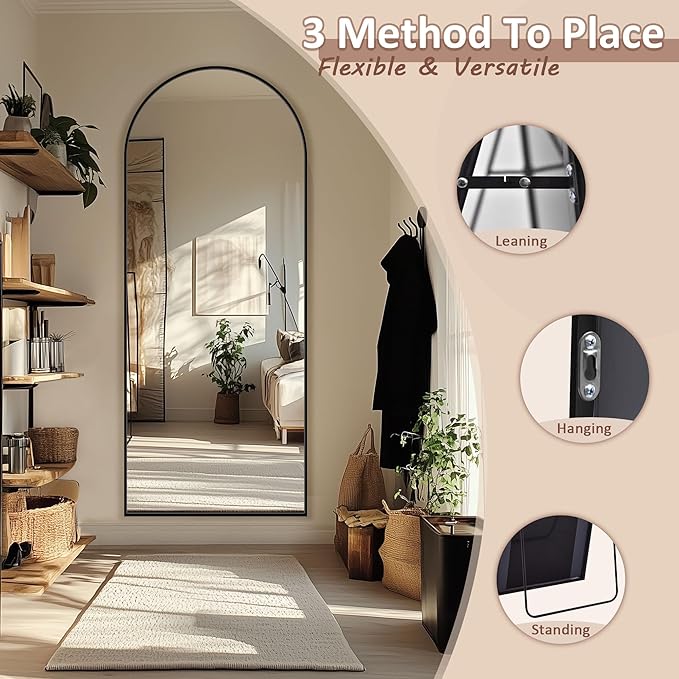 Full Length Mirror, 58" x 18.5" Arched Full Body Mirror Large Standing Floor Mirrors, Mirrors for Bedroom, Bathroom, Living Room Standing or Wall Leaning, Black
