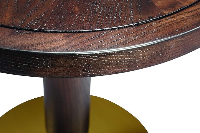 Carlotta Side Table, Patterned Wood Top, 304 Stainless Steel Base, Plated Satin Brass, Commercial Grade Quality (18'' D x 20'' H)