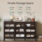 LINSY HOME Rattan Dresser with 9 Deep Drawers, 58" Wide Long Chest of Drawers, Mid Century Modern Tall Dresser, Large Wood Boho Storage Cabinet for Bedroom with Metal Handle and Durable Legs, Walnut