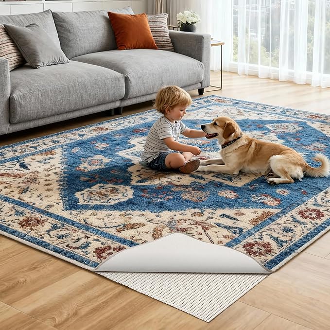 Songrey Non-Slip Rug Pad 8x11 FT, Extra Thick Carpet Pads for Hard Surfaces, Prevents Sliding and Secures Rugs, Provides Floor Protection with Comfort Cushioning