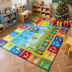 Unirea 6x9 Kids Rug for Playroom Classroom Bedroom, Washable Educational Play Mat with ABC Alphabet, Numbers, Animals for Living Room, Nursery, Colorful Learning Carpet for Toddlers, Rainbow