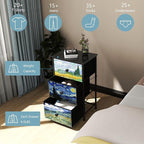 Dresser with 3 Drawers Van Gogh Drawer Dresser for Bedroom Narrow Nightstand Small Dressers & Chests of Drawers for Halfway Entryway Closets Living Room Sturdy Steel Frame Wood Top