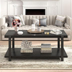 FOLUBAN Black Coffee Table, Modern Rustic Wood Center Table with Storage for Living Room, Industrial Rectangle 2 Tier Cocktail Tea Table, Black Oak