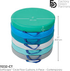 Factory Direct Partners SoftScape 15 inch Round Classroom Floor Cushions with Handles; Flexible Seating for Daycare, Preschool, Playroom; 2 inch Thick Deluxe Foam (6-Piece) - Contemporary, 11232-CT