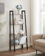 VASAGLE Ladder Shelf, 4-Tier Bookshelf, Storage Rack, Bookcase with Steel Frame, for Living Room, Home Office, Kitchen, Bedroom, Industrial Style, Heather Greige and Ink Black ULLS44MB