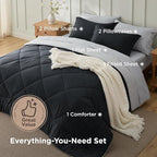 Bedsure Dark Black Queen Comforter Set - 7 Pieces Reversible Queen Bed in a Bag, Bed Set Dark Black and Grey with Comforters, Sheets, Pillowcases & Shams