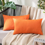 MIULEE Pack of 2 Decorative Outdoor Solid Waterproof Throw Pillow Covers Faux Linen Garden Farmhouse Cushion Cases for Summer Patio Tent Balcony Couch Sofa 20x12 Inch Bright Orange
