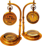 Anniversary Table Clock Compass Gift for Him Her | Vintage Decorative Desk Clock Romantic Gift Ideas for Husband Wife Wedding Anniversary Celebration Gift lovers boyfriend girlfriend (LOVE YOU - NEO)
