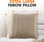 Cheer Collection Faux Fur Throw Pillows - Decorative Pillows for Couch, Bed Throw Pillows, Sand Accent Pillows for Bedroom or Living Room Aesthetic, Set of 2 Furry Throw Pillows, 24" x 24"