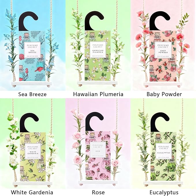ROSE COTTAGE Large 12 Packs Cedar Wood Hanging Closet Deodorizer Air Freshener Long Lasting Scented Sachets Smell Goods for House