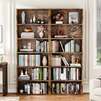 6-Tier Industrial Bookcase, 63" Tall Freestanding Wood Bookshelf with Open Display Storage Shelves for Living Room, Bedroom, Home Office, Rustic Brown