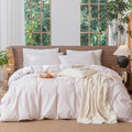 MooMee Striped Duvet Cover Set 100% Washed Cotton Linen Like Textured Breathable Durable Soft Comfy (Heathered Greyish Pink Pinstripes, Cal King 104"x98")