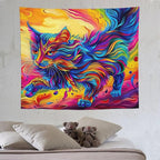 VUMIVI Colorful Cat Tapestry Pet Oil Painting Print Rainbow Colorful Abstract Art Pattern Tapestry Wall Hanging for Living Room Bedroom Dorm Classroom Aesthetic Decor W60xL50in