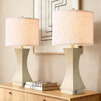 24.5" Modern Table Lamp Set of 2, 3-Way Dimmable Bedside Lamps with USB C & A Charging, Farmhouse Resin Nightstand Lamps with Linen Shade for Bedroom, Living Room, Home Office(Beige)