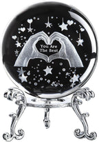 HDCRYSTALGIFTS 60mm 3D Laser Engraved Heart Hands Crystal Ball Paperweight Love Finger Valentines Figurines Gift for Women, Glass Decorative Ball Sphere for Shelf Living Room
