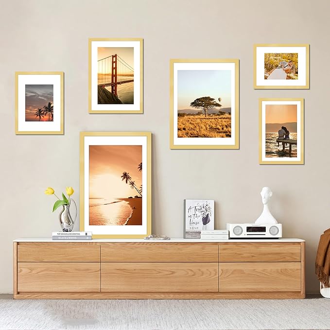 18x24 Picture Frame Gold Set of 3, Display Pictures 16x20 with Mat or 18 x 24 Without Mat, Poster Frames 18x24 for Wall Hanging Horizontal and Vertical