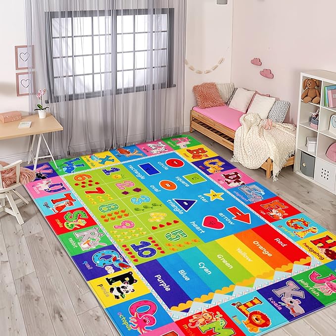 Kids Rug for Playroom, ABC Play Mat Educational Rugs, Soft Non-Slip Rug Toddler Baby Play Mat, Alphabet Carpet for Boy Girl Bedroom