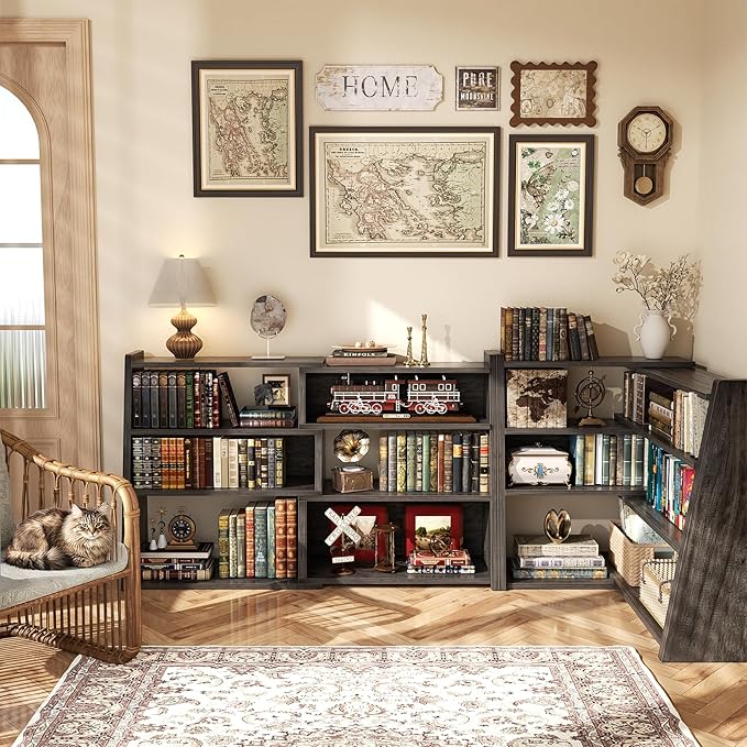 Armocity Book Shelf - Small Expandable Ladder Shelf, Short Corner Bookshelf for Small Spaces, 4 Tier Wood Narrow Bookcase, for Living Room, Bedroom, Entryway, Grey Oak