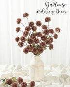 DuHouse 6pcs Artificial Flowers Faux Silk Pompon Mum,Silk Small Mini Chrysanthemum Ball with Stems for DIY Bouquets Centerpieces Vase Home Table Kitchen Decorations(Mocha Brown)