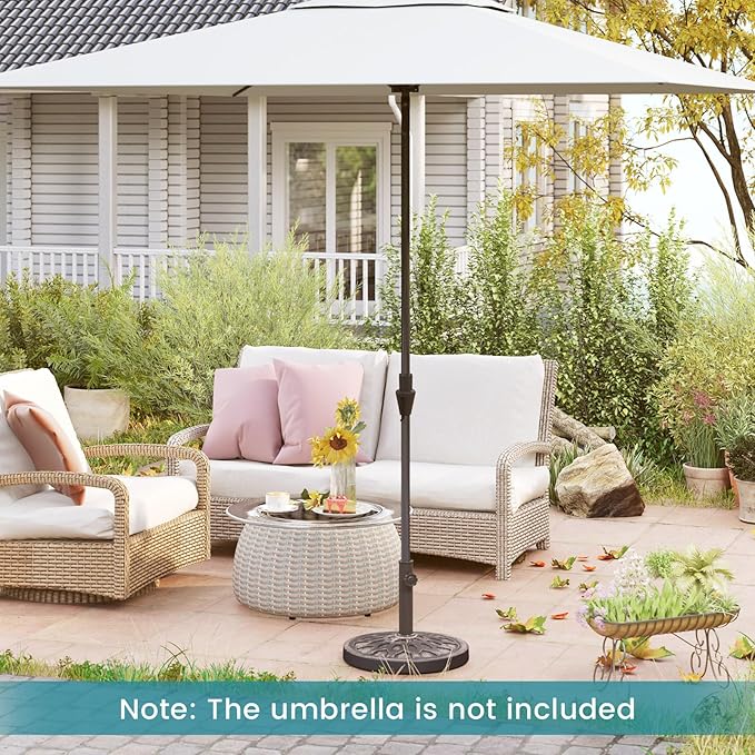 Tangkula 30 lbs Heavy Duty Umbrella Base, Round Parasol Holder with Adjustable Knob for Φ1.5-Φ1.9 Pole, Resin Umbrella Stand with Decorative Pattern, Easy Setup