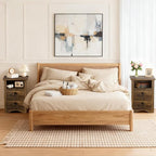 JUMMICO Farmhouse Nightstands, End Table with 2 Storage Drawers and Open Shelf, Rustic Bedside Table for Bedroom, Living Room(2, Warm Amber)