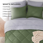 Bedsure Full Size Comforter Set - 7 Pieces Reversible Olive Green Bedding, Full Size Bed Set for All Seasons, Bed in a Bag with Down Alternative Comforter, Sheets, Pillowcases & Shams