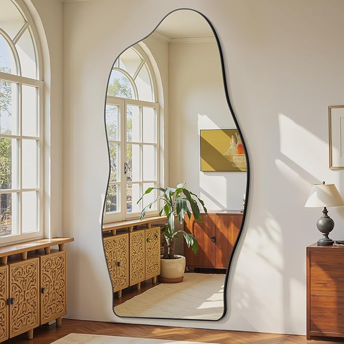 Antok Full Length Mirror, 76"x36" Floor Mirror with Stand, Standing Hanging Leaning Irregular Mirrors for Bedroom Living Room Entryway, Cloud Shaped, Black