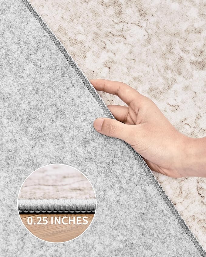 Art&Tuft Non-Slip Runner Rug - 3x5 Runner Rug Washable Low-Pile Rugs Runners, Soft Distressed Carpet Runner for Bedroom Bathroom Kitchen Laundry Living Room, Beige