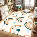 Children's Carpet Girl's Bedroom Rainbow Carpet Living Room Area Rugs Soft Washable Non-Slip Rugs Simple Lovely Rainbow White Cloud Print Children's Room Nursery Decoration Beige 3x4ft