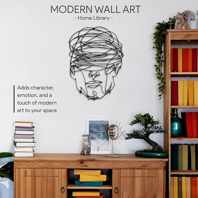 Overthinking Man Metal Wall Decor, Abstract Geometric Face Sculpture, Modern Line Art for Living Room, Office, Bedroom, and Contemporary Home Decor , Unique, Thought-Provoking Artwork for Minimalist Interiors (47 x 35 inches)