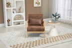 KEIKI Mid Century Modern Accent Chair, Upholstered Reading Chair with Extra Lumbar Pillow, Natural Jute Fabric, Easy Assembly