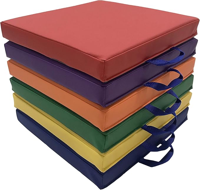 Factory Direct Partners SoftScape 15 inch Square Classroom Floor Cushions with Handles; Flexible Seating for Daycare, Preschool, Playroom; 2 inch Thick Deluxe Foam (6-Piece) - Assorted, 12228-AS