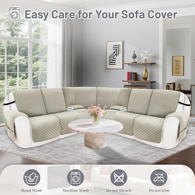 Recliner Sofa Covers 100% Waterproof Velvet L Shape Recliner Couch Covers for Dogs Pets Washable Anti Slip Recliner Slipcovers with Pockets (5 Seat Sofa with 2 Console, Light Gray)