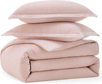 Bedsure Cotton Duvet Cover King - 100% Cotton Waffle Weave Pink Duvet Cover King Size, GentleSoft™ and Breathable Bedding Set for All Season, 3 Pieces, 104"x90"