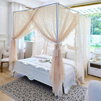 AIKASY Elegant Lace Princess 4-Poster Bed Canopy Mosquito Net - Romantic Wedding Bridal Bedroom Decor, Kids Room Bed Curtain for Women Adults - (Cream-1,Queen)