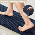 Waffle Bath Mat, Boho Bathroom Rugs Non Slip Washable Super Absorbent Quick Dry Bath Mat Farmhouse Bathroom Decor, 48"x24" Navy Blue