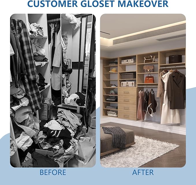 Modular Closet System, 60" Wide Organizer With Hanging Shelving, Wood Tower Storage for Walk-In Closets, Wall Mounted Wardrobe Kit, Bedroom