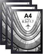 KTKDE A4 Picture Frame Set of 3, 8.3x11.7 In Certificates Documents Frames Black,Poster Frames, Modern Style Wood Composite Frame Wall Gallery Photo Frames Home Decor best gift