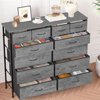 Gray Dresser for Bedroom with 12 Deep Drawers, Wide Chest of Drawers, 55" Wood Top TV Stand, Tall Fabric Storage Cabinet for Closet, Nursery, Kid's Room