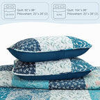 Exclusivo Mezcla Reversible Boho Quilts Queen Size, Navy Blue Bedspreads Lightweight Coverlet All Season Patchwork Quilt Bedding Set with Printed Floral Pattern (1 Quilt, 2 Pillow Shams)