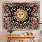 Accnicc Sun and Moon Tapestry Boho Vintage Floral Wall Tapestry for Bedroom Aesthetic Hippie Celestial Botanical Colorful Plant Small Tapestries Wall Hanging for Living Room Dorm 60 x 44 Inch