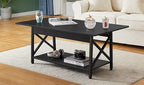 GreenForest Black Coffee Table with Storage Shelf 39 inch, 2 Tier Rectangular Center Table for Living Room,Modern Farmhouse Small Table for Home Office,Easy Assembly